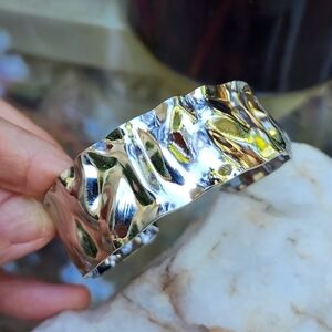 Liquid Silver Bracelet 14K White Gold Plated Hypoallergenic Hammered Textured